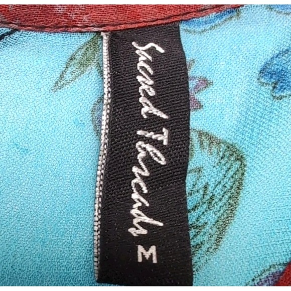 Sacred Threads Sheer Shirt Womens M Patchwork Artsy Boho Button Front Rayon Top - Picture 5 of 11